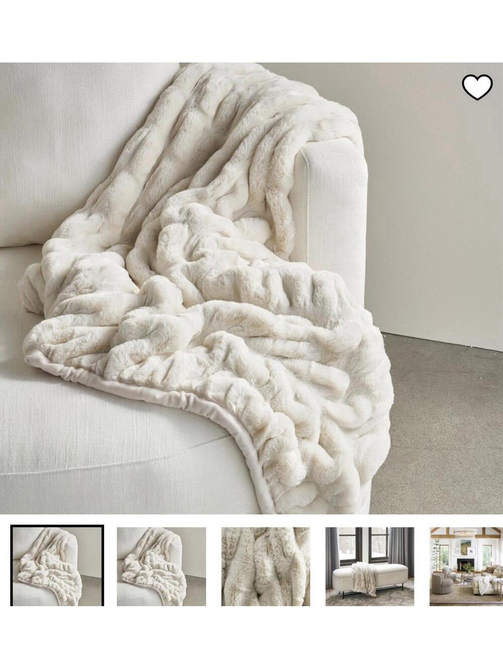 Pottery Barn Faux Fur Ruched Throw White 46 By 60